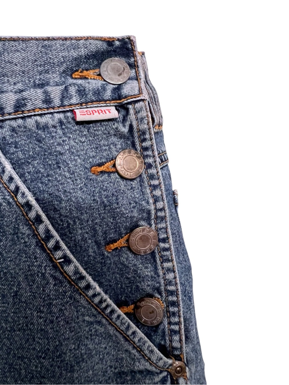 Esprit Vintage High-Rise Medium Wash Denim Shorts And Side Button Closures XS. - Picture 5 of 7